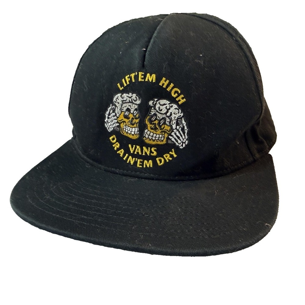 Vans Wide Brim Hat Black Skull Embroidered Y2K Skater Streetwear